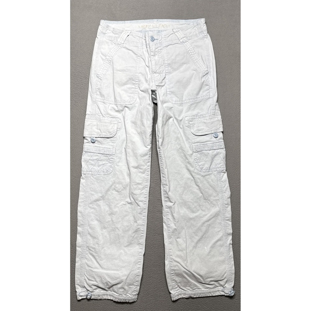 American Eagle Cargo Pants Womens Sz 6 (28x29) Light Blue Baggy Wide Leg Utility
